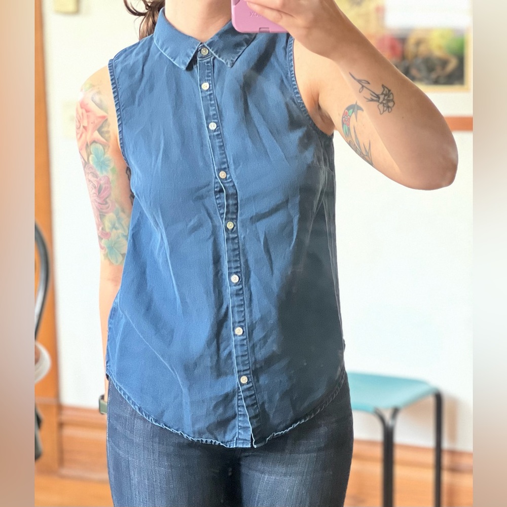 Silky jean button up tank